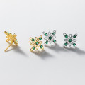 A39141 s925 sterling silver rhombic green rhinestone hollowed stud earrings