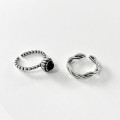 A32471 s925 sterling silver black agate imitation unique adjustable silver ring