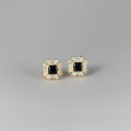 A43143 s925 sterling silver vintage circle black square rhinestone stud design earrings