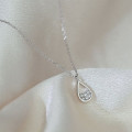 A43734 s925 silver simple hollowed teardrop rhinestone fashion elegant necklace