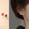 A35761 s925 sterling silver sweet rhinestone heart gold flower earrings