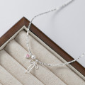 A43234 s925 sterling silver sweet pink heart butterfly necklace