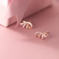 A32297 s925 sterling silver sweet trendy cute rhinestone bow earrings