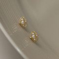 A43568 s925 sterling silver rhinestone oval hollowed stud earrings
