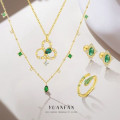 A46346 s925 sterling silver grade green cubic zirconia stud earrings necklace set