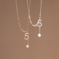 A34508 s925 sterling silver simple rhinestone number5 necklace
