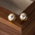 A38354 s925 sterling silver artificial pearl stud design elegant earrings