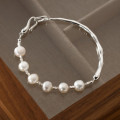 A39798 s925 sterling silver pearl weave charm grade elegant bracelet
