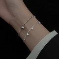 A34269 s925 sterling silver simple square rhinestone charm bracelet