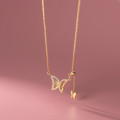 A36747 s925 sterling silver rhinestone butterfly necklace