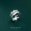 A33510 s925 sterling silver trendy simple feather ring