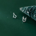 A33685 s925 sterling silver asymmetric rhinestone christmas tree deer earrings