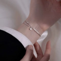 A42757 s925 sterling silver stars charm double layer dainty bracelet