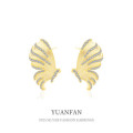 A38624 sterling silver big gold metal butterfly stud cubic zirconia earrings