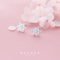 A44823 s925 silver stud christmas rhinestone snowflake simple elegant earrings