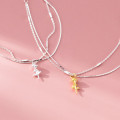 A46371 s925 silver simple elegant fashion rose double layered charm bracelet