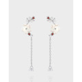 A41142 natural shell flower teardrop dangle sterling silver s925 stud earrings