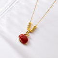 A37968 s925 sterling silver rabbit artificial agate design necklace