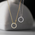 A44128 s925 silver simple rhinestone circle necklace