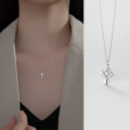 A35360 s925 sterling silver chic rhinestone cross fashion simple necklace