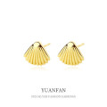 A41339 sterling silver vintage elegant gold metal shell stud earrings