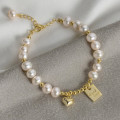 A40210 s925 sterling silver pearl heart charm vintage design elegant bracelet
