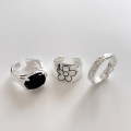 A32685 925 sterling silver small unique fashion chic adjustable black agate ring