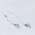 A44939 s925 sterling silver fashion blue teardrop string elegant long earrings