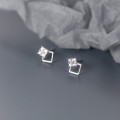 A33893 s925 sterling silver trendy simple rhinestone square earrings