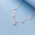 A34140 s925 sterling silver rhinestone stars necklace