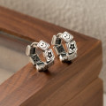 A38166 s925 sterling silver thai smilingface initial flower design earrings