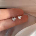 A33871 s925 sterling silver simple rhinestone heart asymmetric earrings