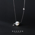 A34123 s925 sterling silver trendy rhinestone shell ball cute necklace