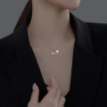 A34602 s925 sterling silver rhinestone fishbone sweet short necklace