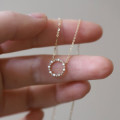 A44556 s925 silver trendy sweet unique simple rhinestone circle necklace