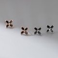 A42930 s925 silver simple cute black rhinestone stud trendy flower earrings