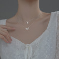 A33996 s925 sterling silver trendy sweet ect rhinestone butterfly doublelayer necklace