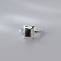 A36214 s925 sterling silver square black rhinestone irregular ring