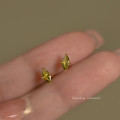 A43052 s925 silver cute rhinestone stud green simple rhombic earrings