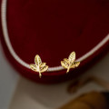 A42864 s925 sterling silver elegant stud trendy simple gold leaf earrings