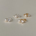 A40449 sterling silver cubic zirconia pearl simple elegant stud earrings