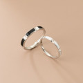 A36144 s925 sterling silver simple adjustable black white ring