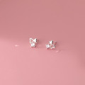 A33745 s925 sterling silver simple trendy rhinestone hollowed heart bow chic earrings