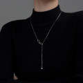 A35237 925 sterling silver geometric oval long necklace
