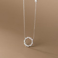 A35265 s925 sterling silver chic simple trendy circle geometric rhinestone necklace