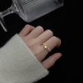 A45388 s925 silver simple double layered rhinestone pearl green ring