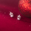 A35955 s925 sterling silver chic trendy pink rhinestone crown sweet rhineston earrings
