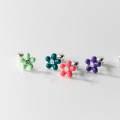A38054 s925 sterling silver simple stud colorful flower sweet earrings