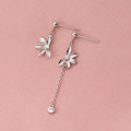 A43548 s925 sterling silver rhinestone flower fringe stud trendy earrings