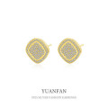 A39344 sterling silver geometric square cubic zirconia stud earrings